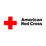 The image features the American Red Cross logo, consisting of a large red cross to the left and the words "American Red Cross" in bold, black text to the right. The background is white, making it as striking as an influencer on a runway.